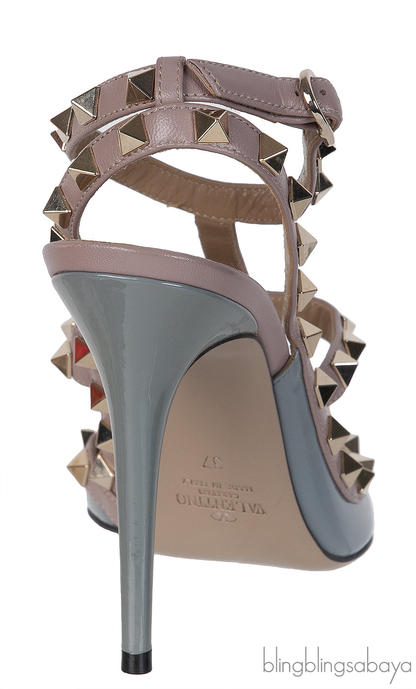Valentino Garavani Blue Grey Patent Rockstuds Heels
