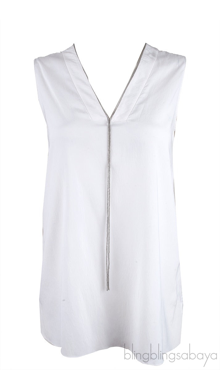 White V-neck Chain Blouse