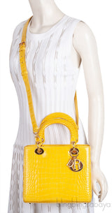 Lady Dior Yellow Crocodile Medium Bag