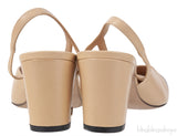 Beige Leather Cap Toe Slingback Shoes