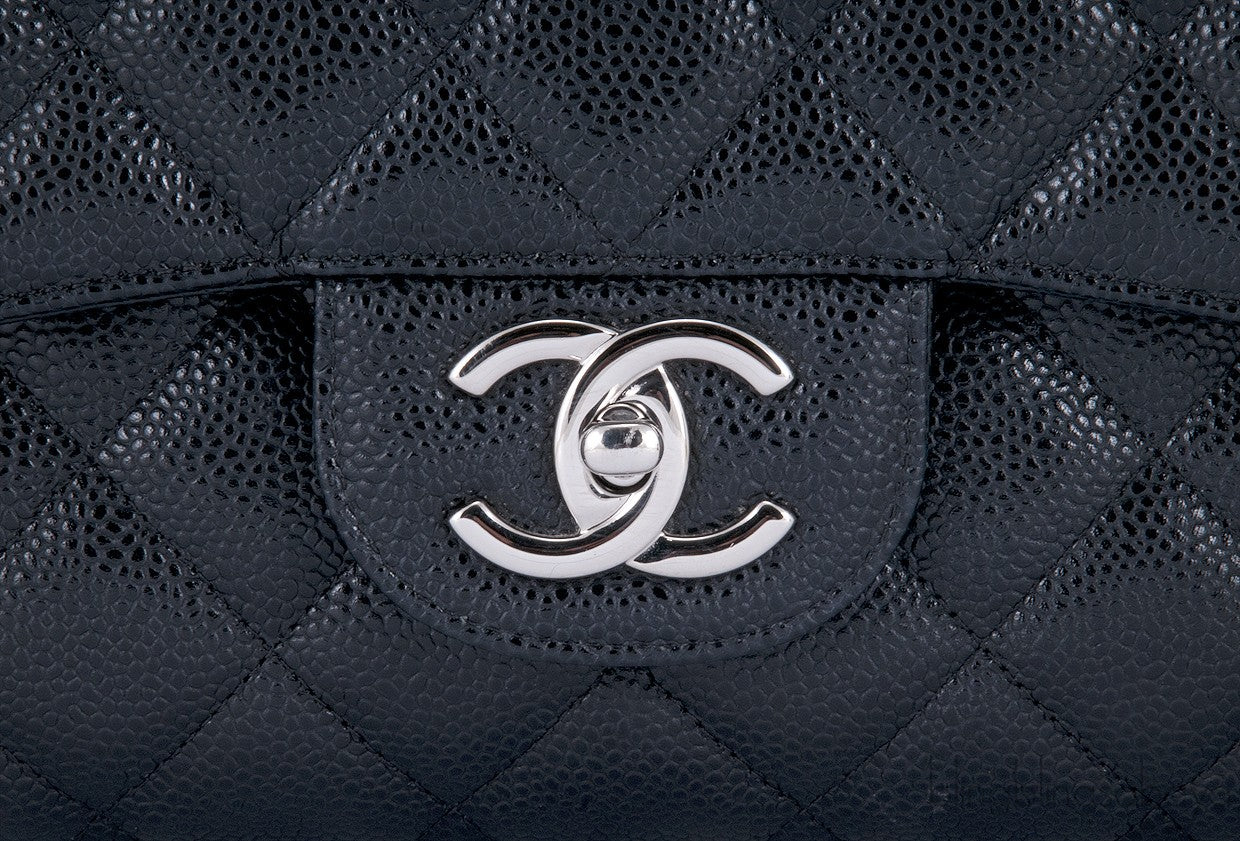 Black Caviar Jumbo Double Flap Bag