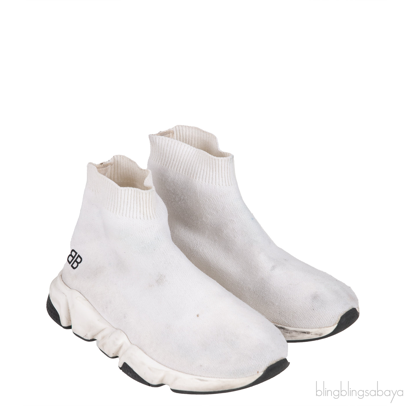 Speed Stretch-knit White High Top Kids Sneakers