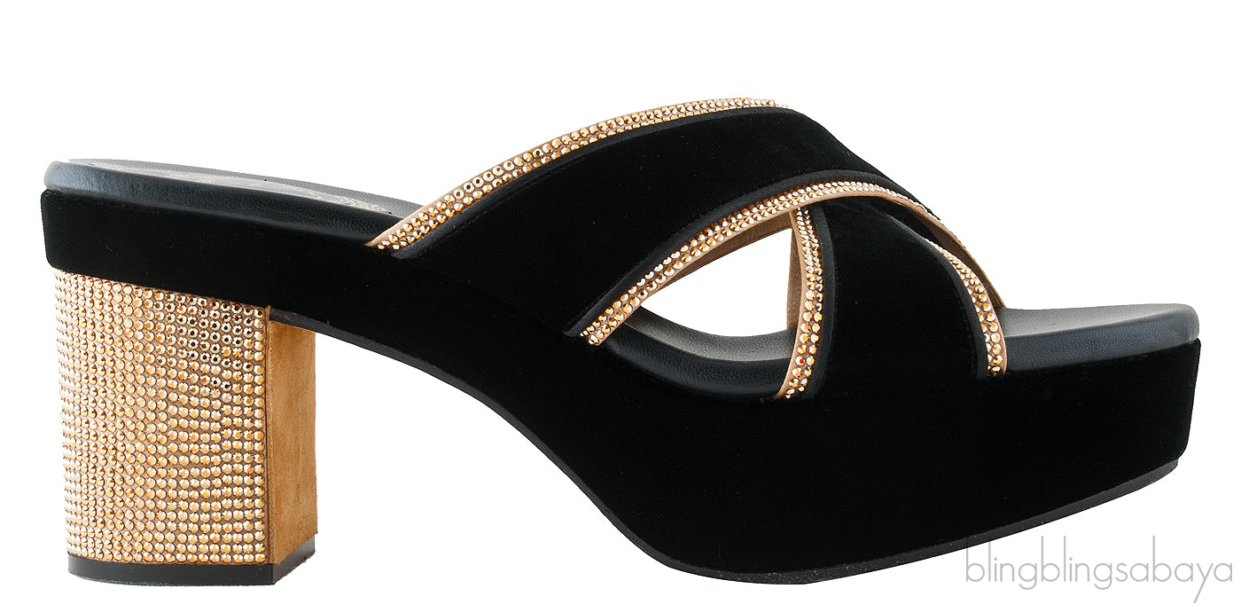 Black & Gold Criss-cross Sandals