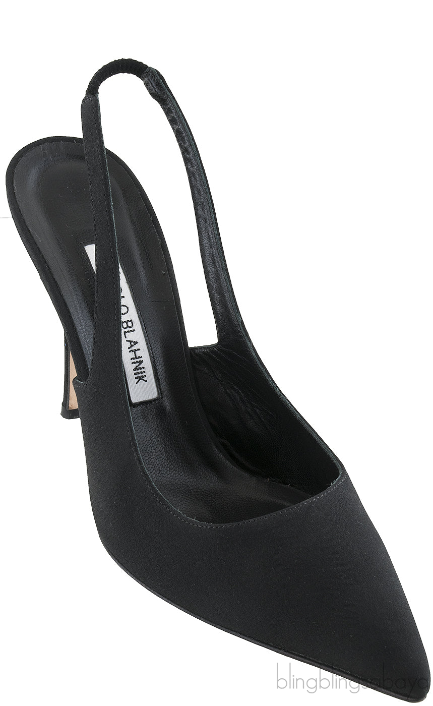 Black Satin Slingback Heels