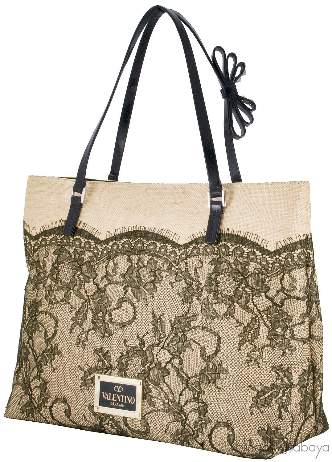 Beige Raffia & Lace Tote