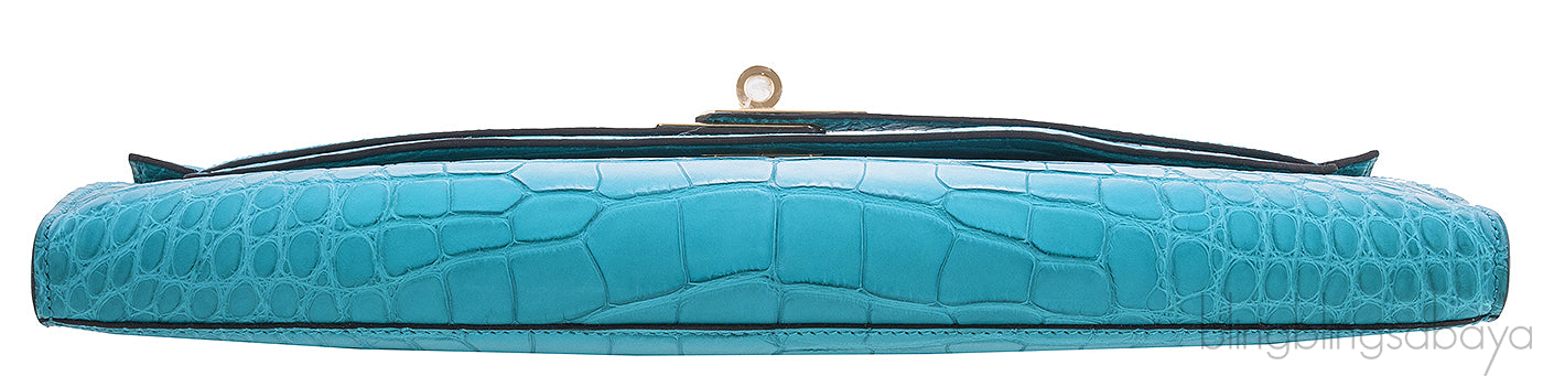 Kelly Cut Alligator Matte Bleu Paon