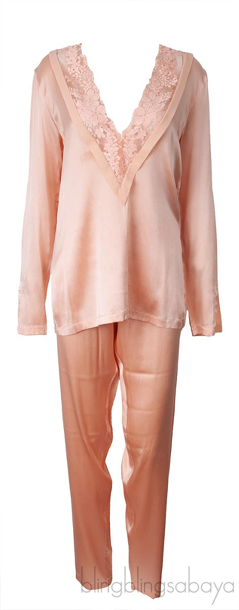 Light Orange V-neck Long Sleeve Pajama Set