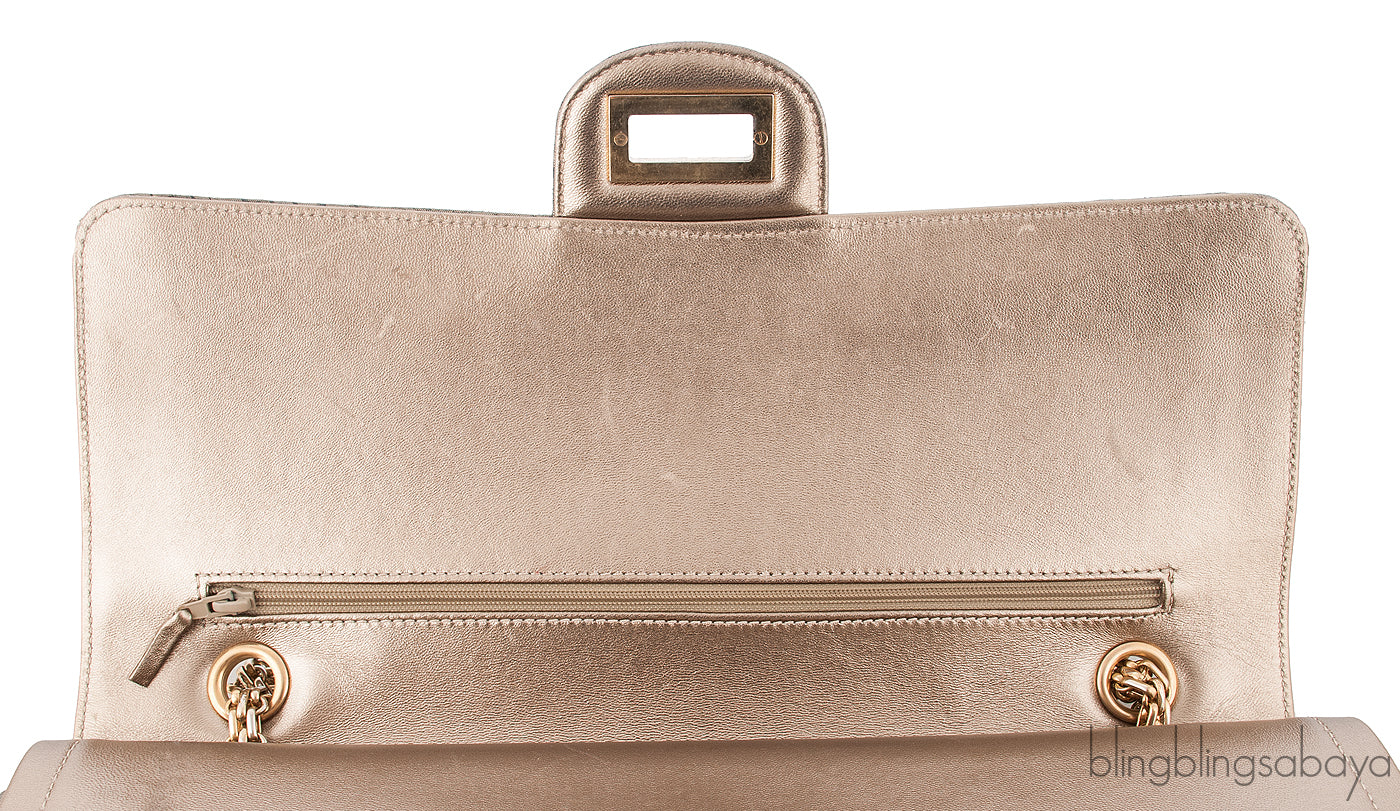 Metallic Gold Crocodile Flap Bag
