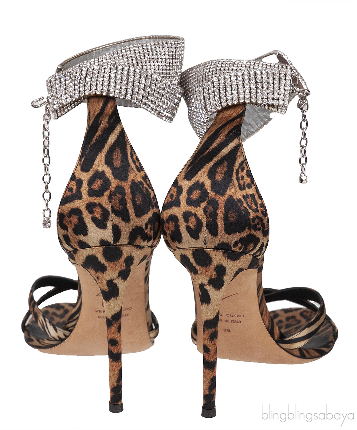 Leopard Print Satin Crystal Sandals