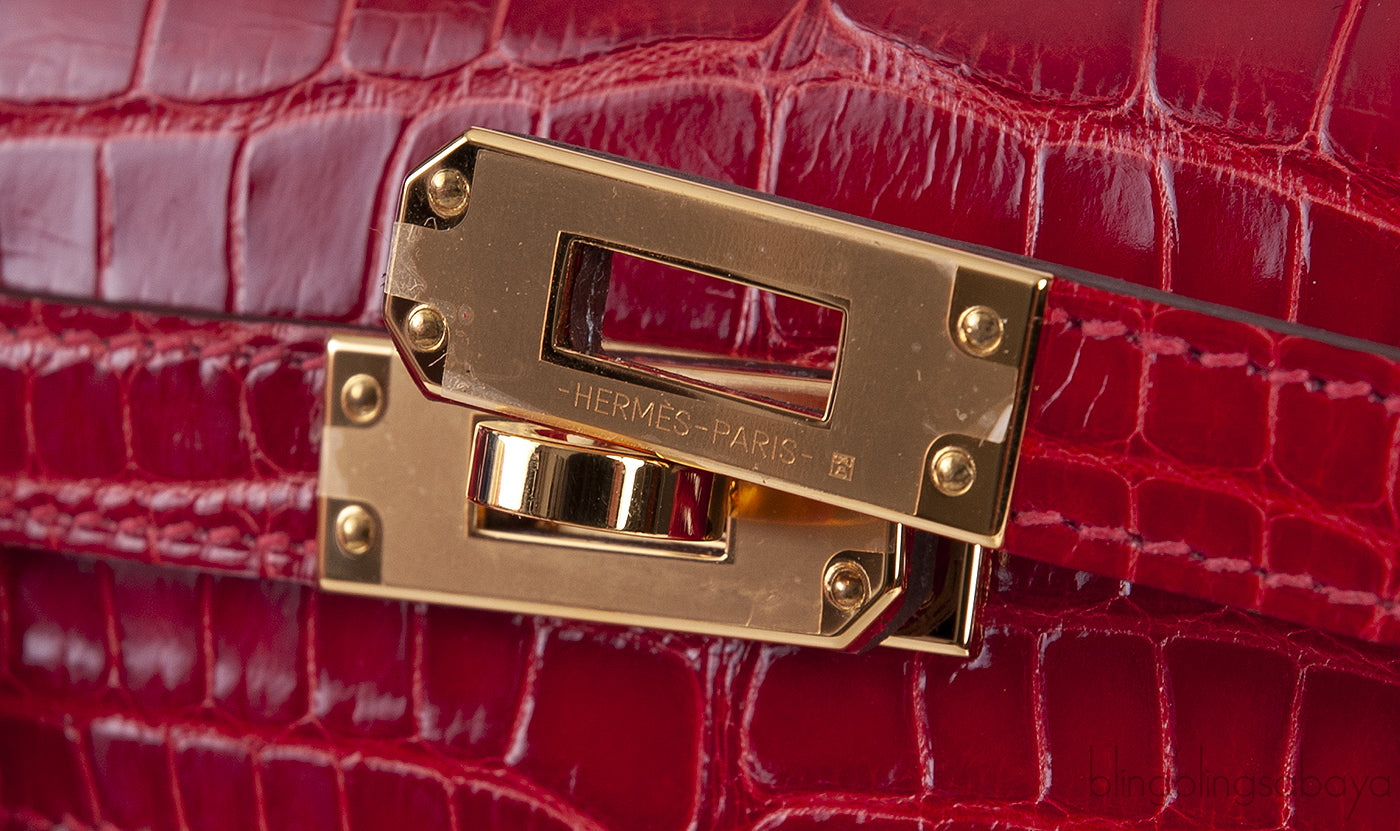 Kelly 25 Red Braise Crocodile GHW