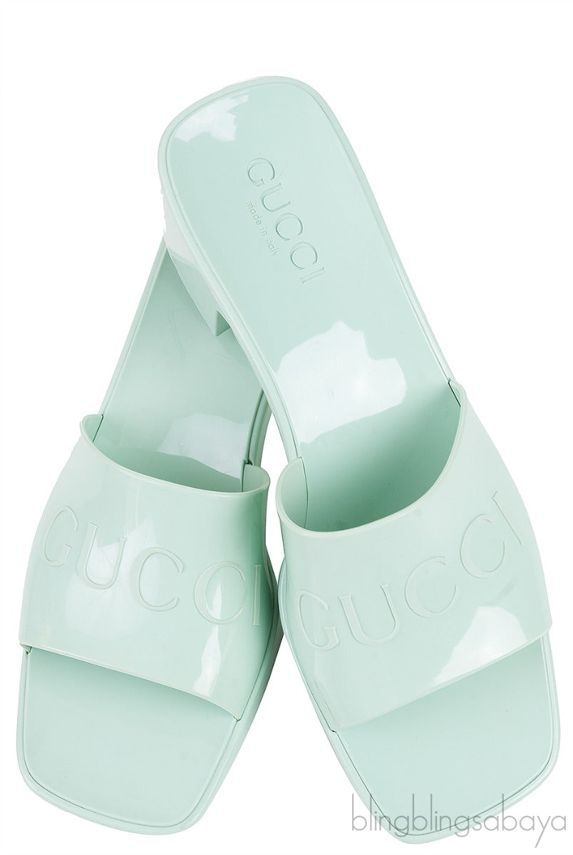 Gucci Rubber Slide Pastel Green Sandals