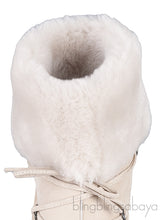 Beige Suede Fur Trim Flat Boots