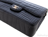 Black Patent Crocodile Flap Bag