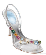 Rene Caovilla Metallic Silver Crystal Embellished Sandals
