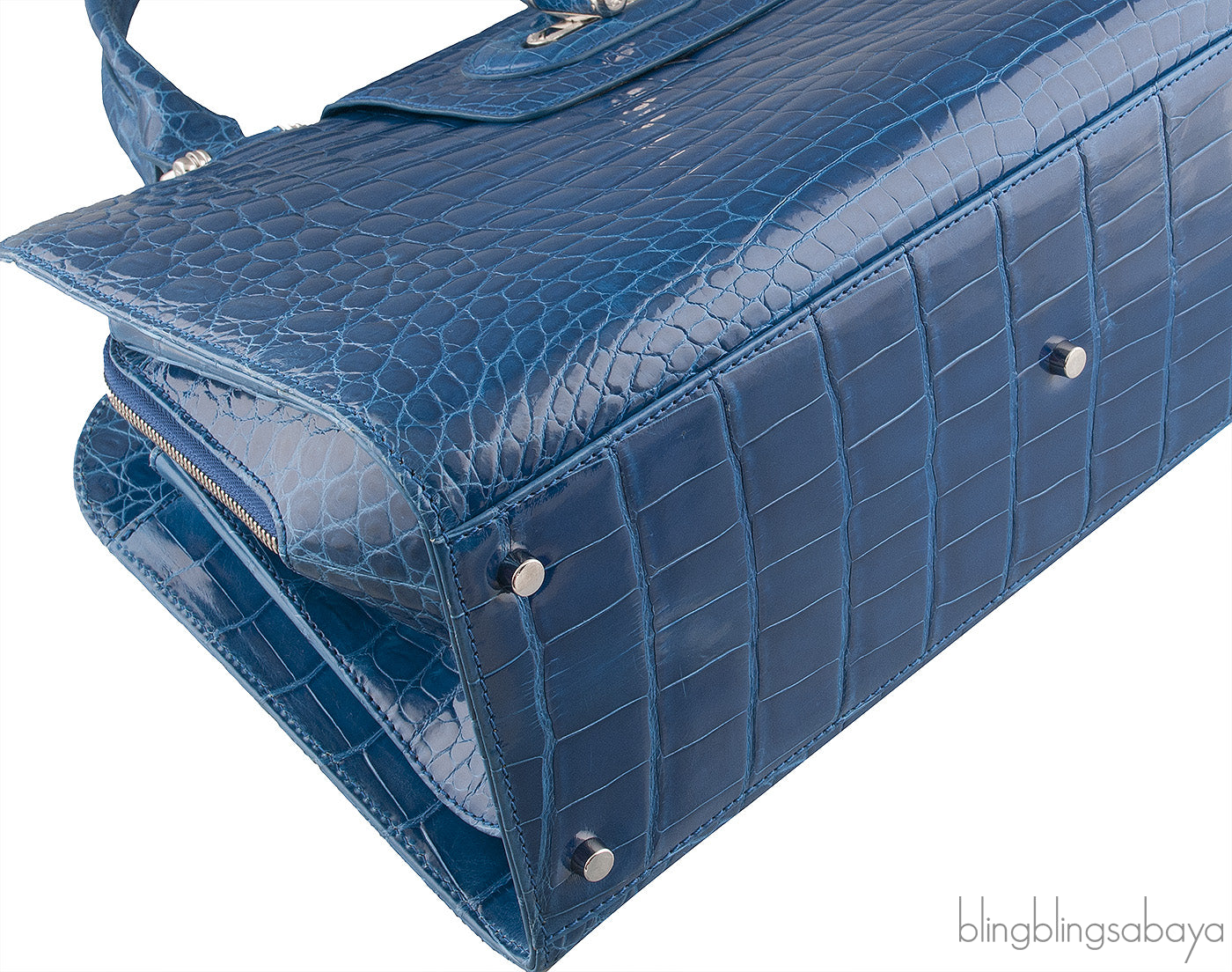 Blue Crocodile Large Top Handle Bag