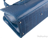 Blue Crocodile Large Top Handle Bag