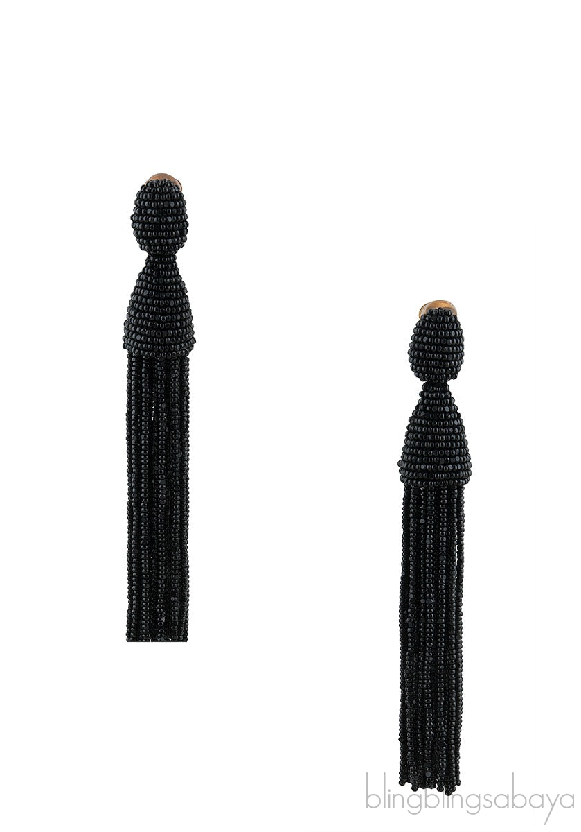 Oscar dela Renta Black Classic Long Tassle Earrings