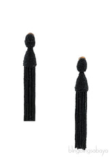 Oscar dela Renta Black Classic Long Tassle Earrings