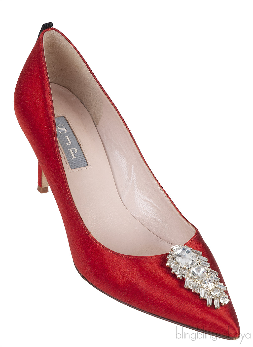 Sarah Jessica Parker Red Satin Crystal Embellished Heels