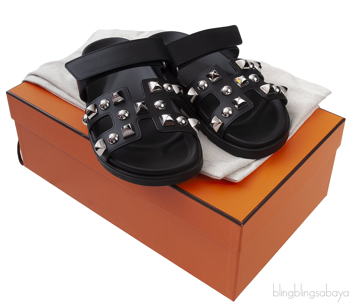 Hermes Chypre Black Cloute Studded Sandals
