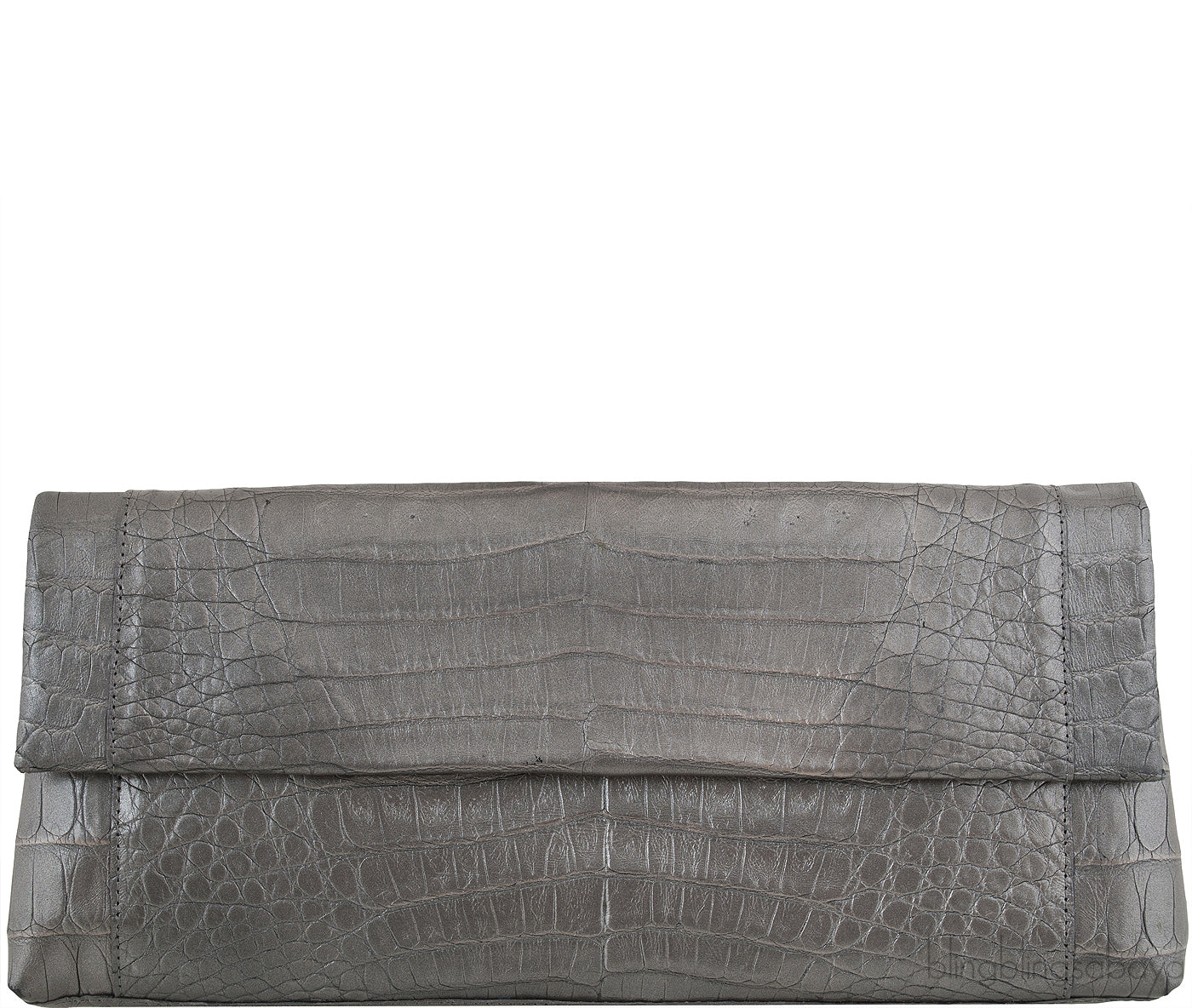 Nancy Gonzalez Grey Fold-Over Crocodile Clutch