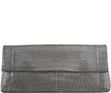 Nancy Gonzalez Grey Fold-Over Crocodile Clutch