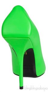 Neon Green Leather Pointed Toe Heels
