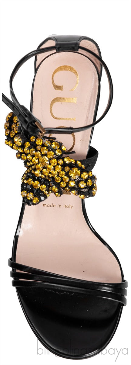 Gucci Black Bee Embellished Crystal Sandals