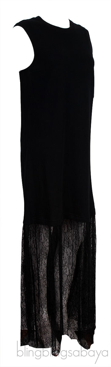 Black Sleeveless Lace Trim Dress