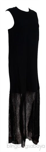 Black Sleeveless Lace Trim Dress