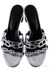Chain Silver Leather Block Heels