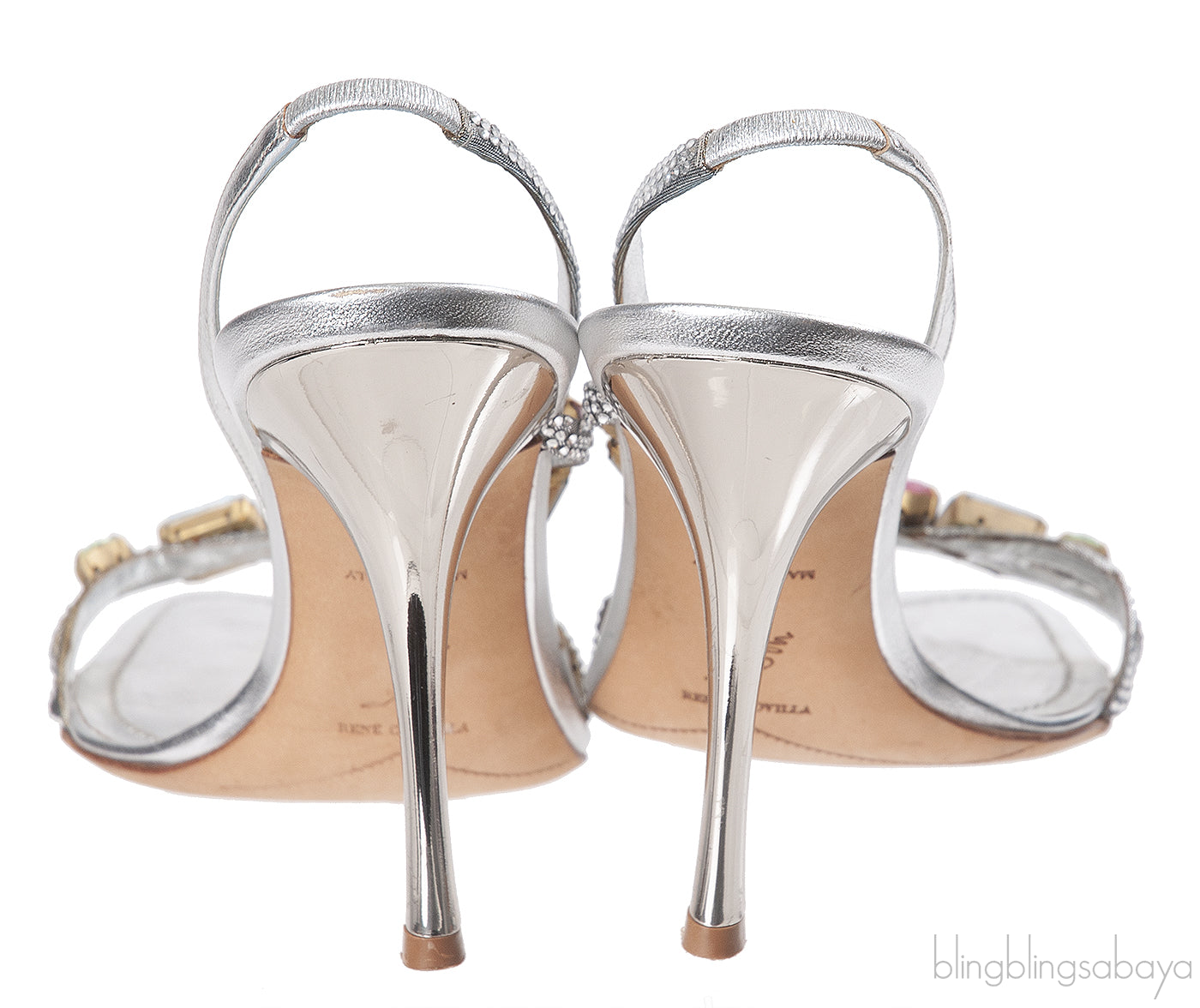 Rene Caovilla Metallic Silver Crystal Embellished Sandals