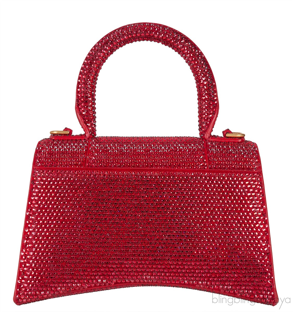Hourglass XS Red Rhinestone Suede Calfskin