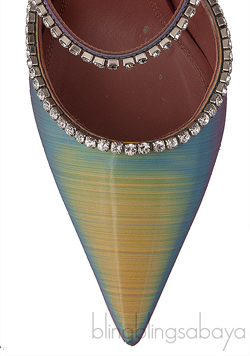 Gilda Crystal -Embellished Iridescent  Leather Mules