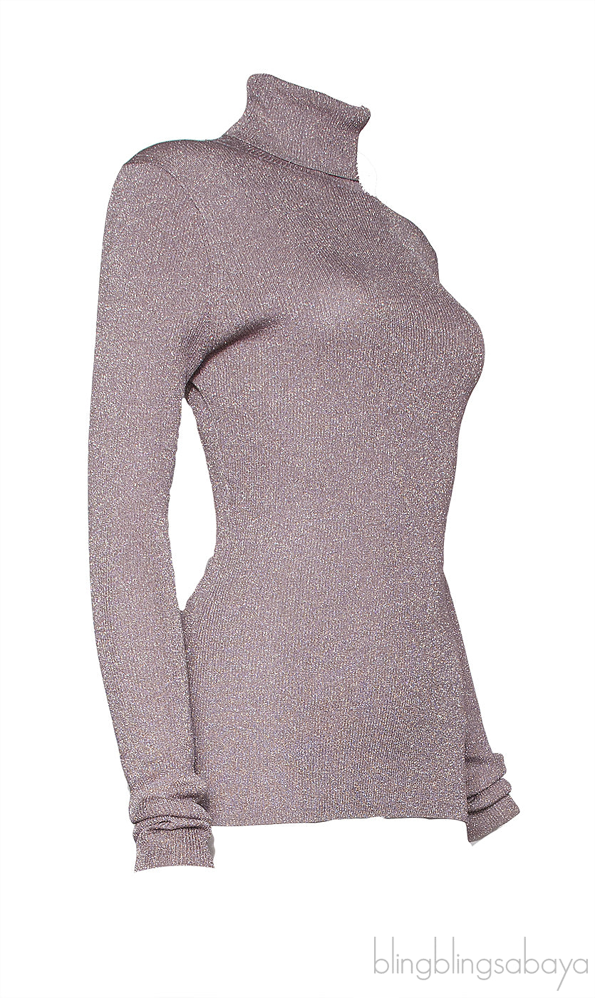 Rose Gold Metallic Turtleneck Sweatshirt