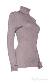 Rose Gold Metallic Turtleneck Sweatshirt