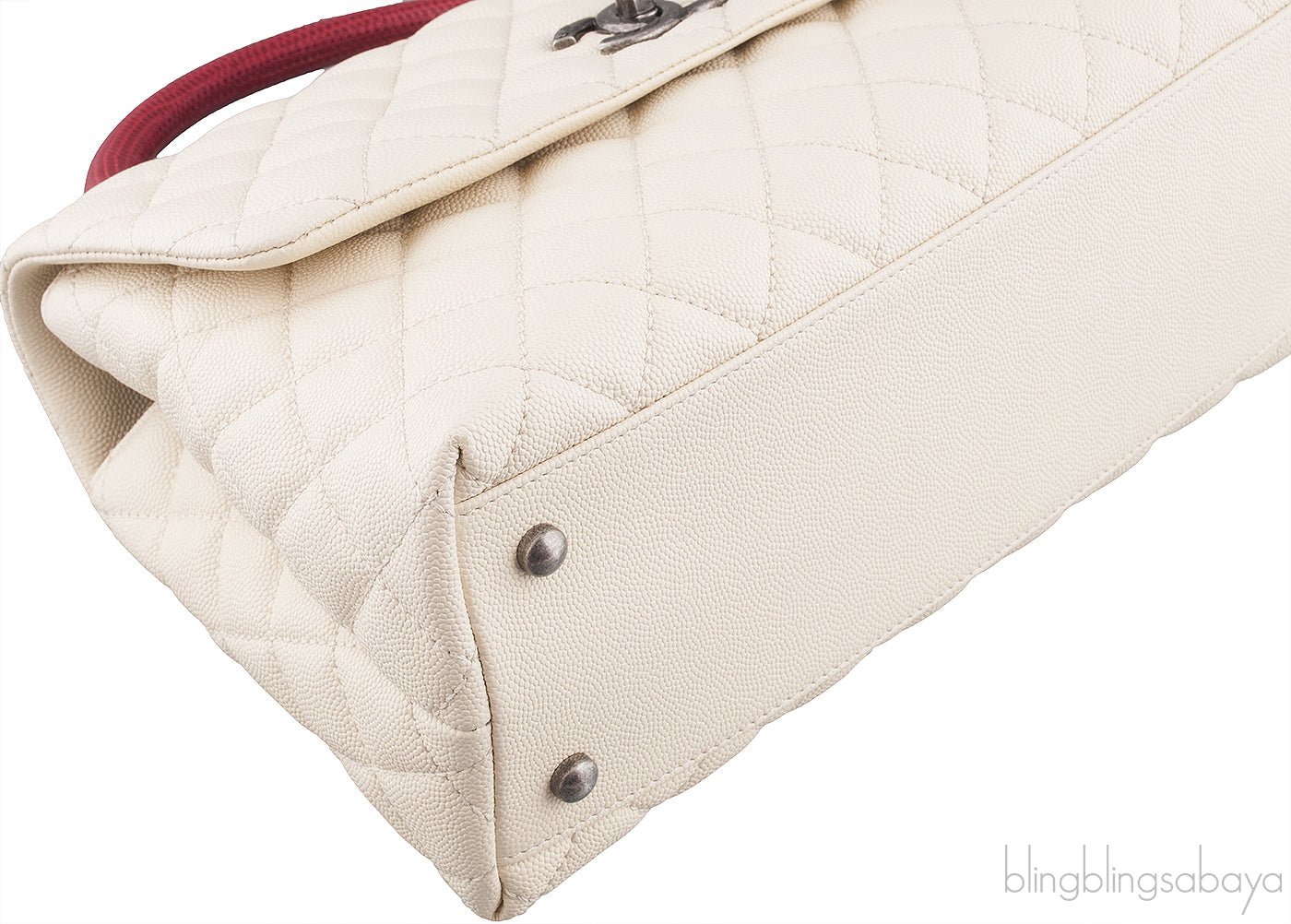 Coco White Caviar w/ Red Lizard Handle bag