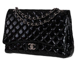 Black Patent Maxi Double Flap Quilted Bag