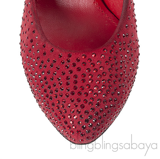 Dolce & Gabbana Red Suede Crystal Heels