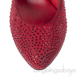 Dolce & Gabbana Red Suede Crystal Heels