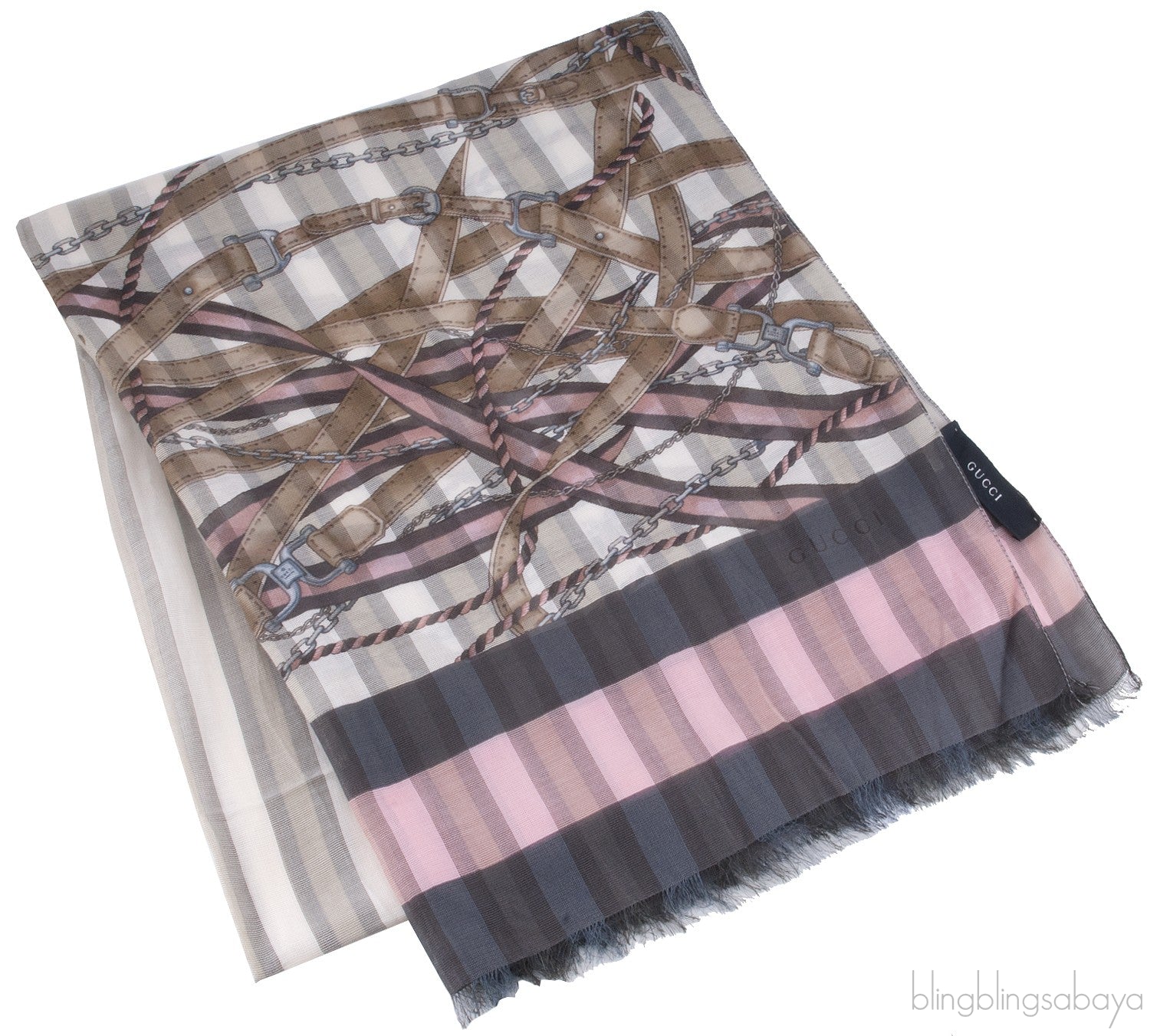 Grey Stripe Chain Print Shawl