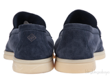 Loro Piana Summer Charms Walk Navy Blue Suede Loafers