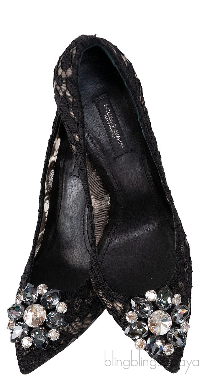 Belucci Taormina Black Lace Embellished Pumps