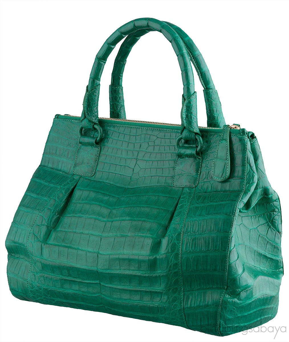 Green Double Zip Crocodile Tote Bag