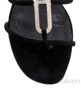 Black Suede Strass Flat Sandals