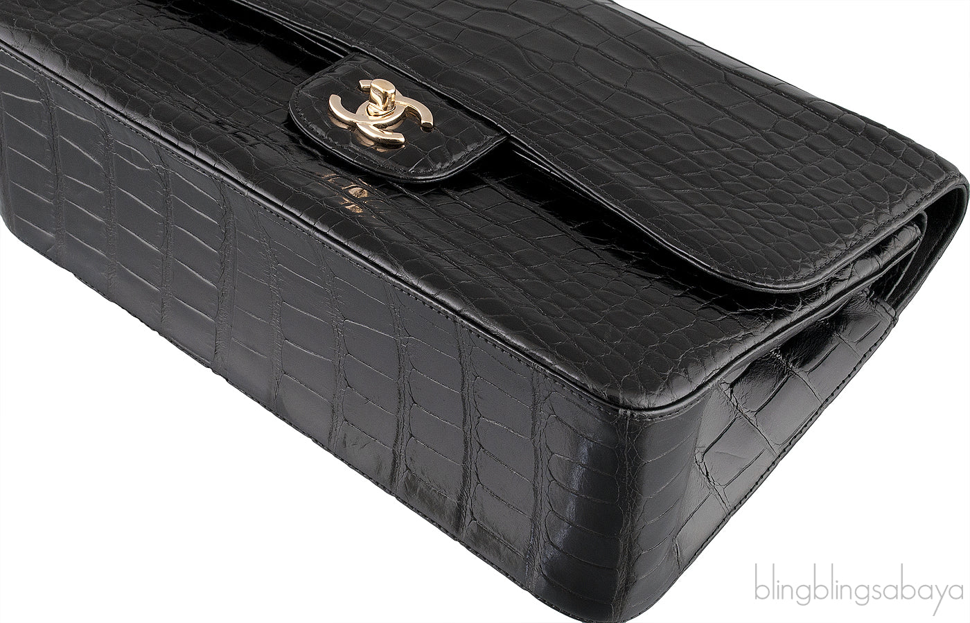 Black Crocodile Jumbo Flap Bag