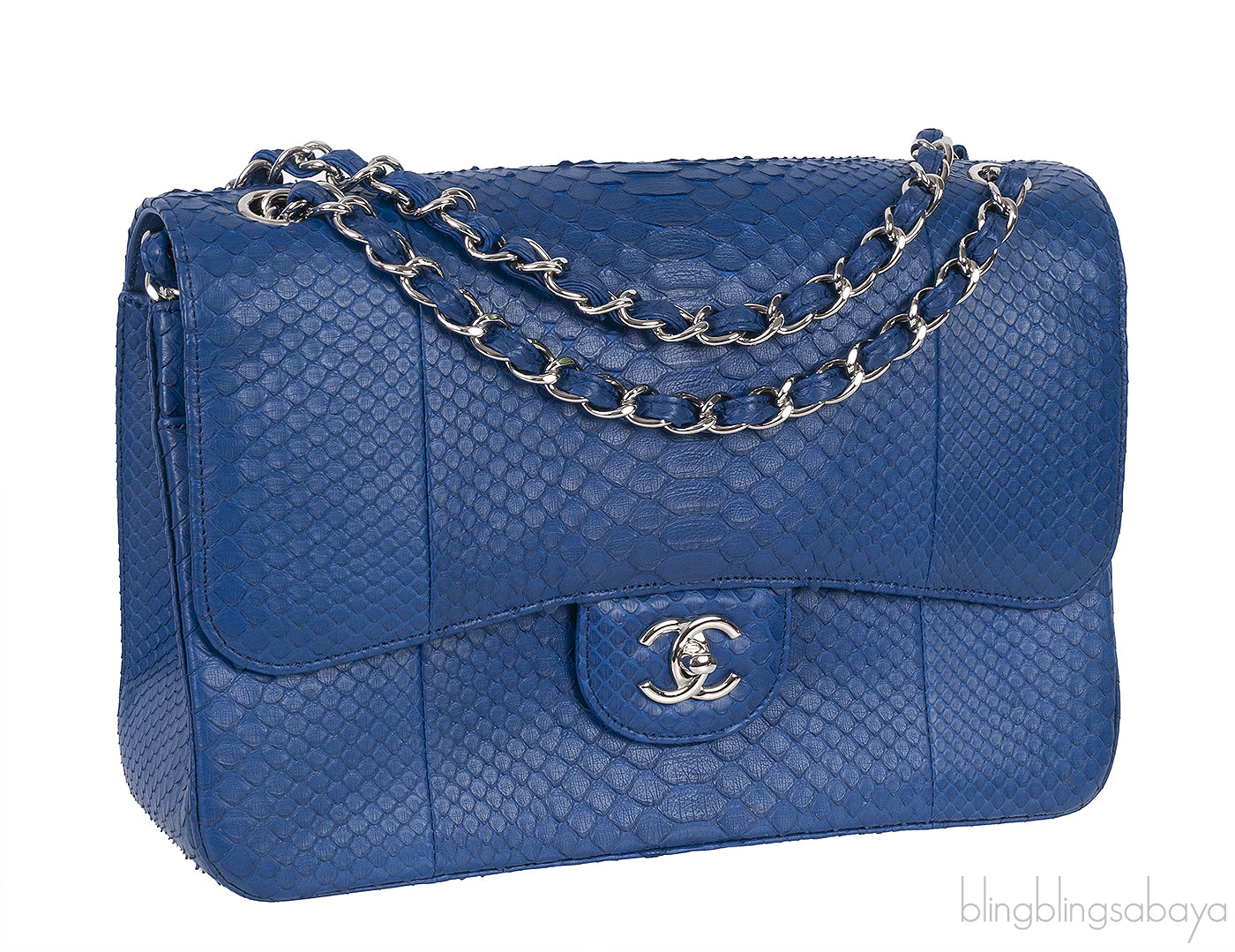 Chanel Classic Blue Python Jumbo Flap Bag
