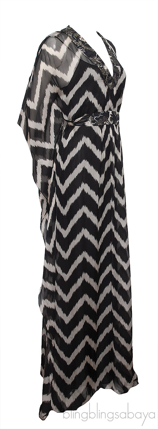 Milly Bi-color Zig-Zag Pattern Kaftan Dress