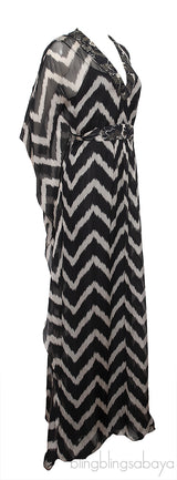 Milly Bi-color Zig-Zag Pattern Kaftan Dress