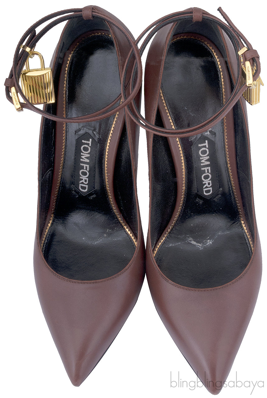 Brown Padlock Ankle Strap Pump